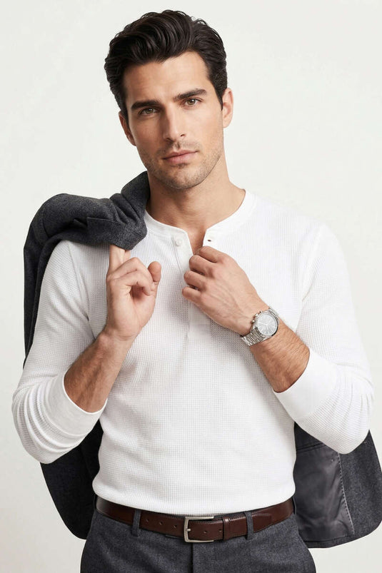 Sweat-shirt homme côtelé à boutons blanc