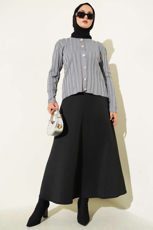 Geribbeld geknoopt gebreid vest grijs