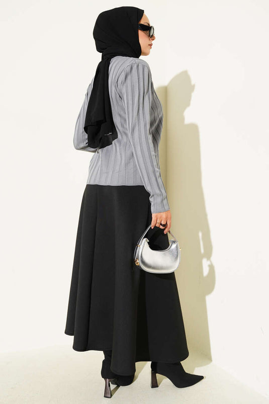 Geribbeld geknoopt gebreid vest grijs