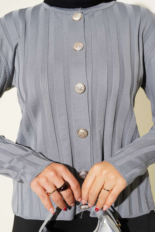 Geribbeld geknoopt gebreid vest grijs