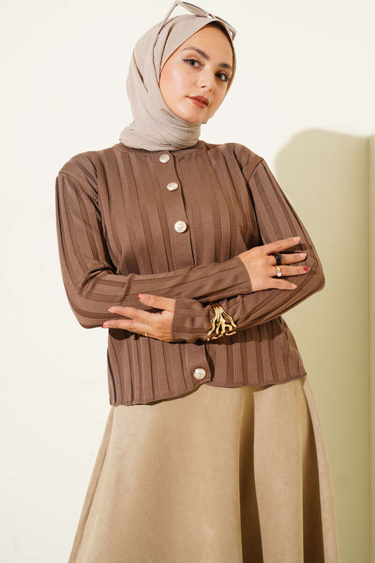 Geribbeld geknoopt gebreid vest van nerts