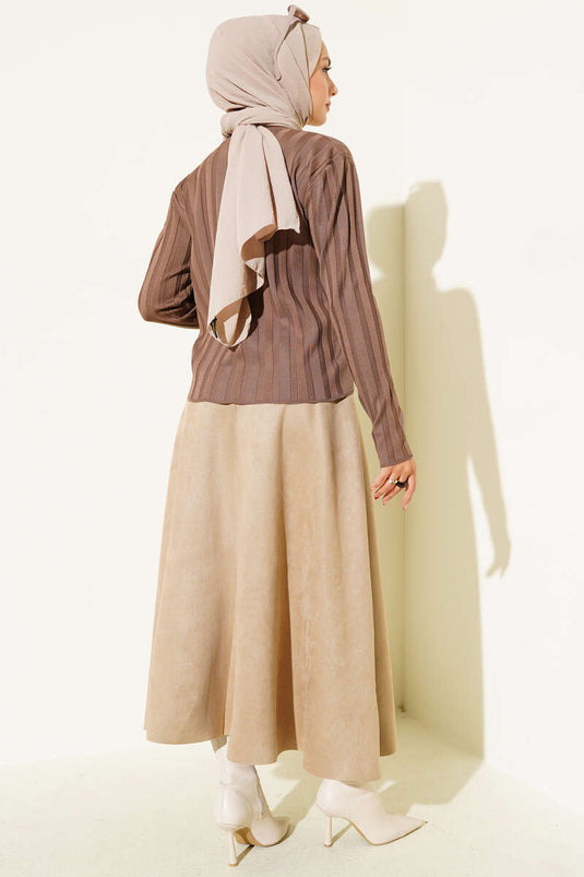 Geribbeld geknoopt gebreid vest van nerts