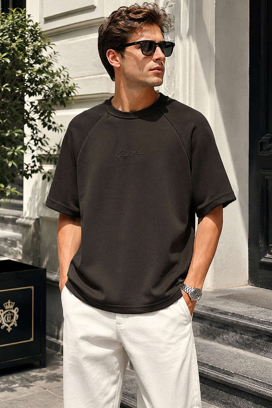 Fitilli Enjeksiyon Baskılı Erkek T-shirt Kahve