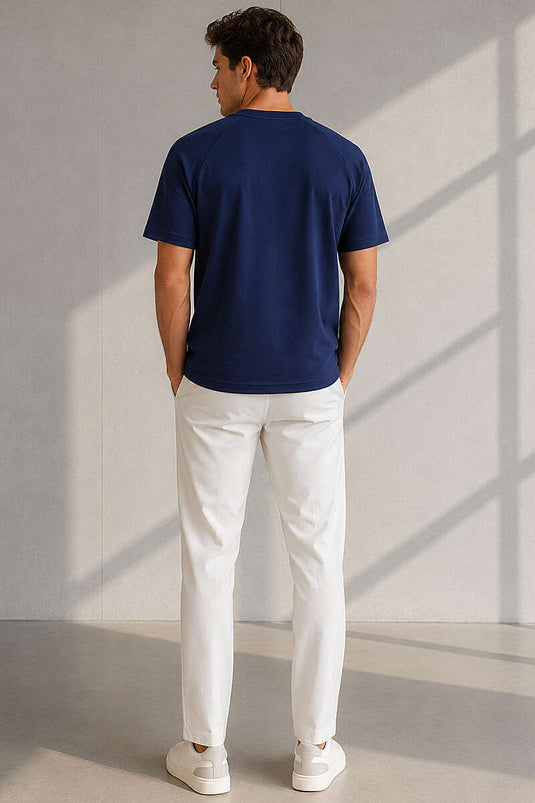 Fitilli Enjeksiyon Baskılı Erkek T-shirt Lacivert