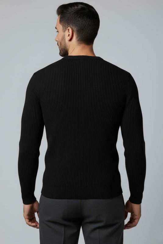 Pull en maille côtelée pour homme, noir