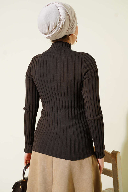 Pull En Maille Extensible Ajusté Couleur Café Épicé