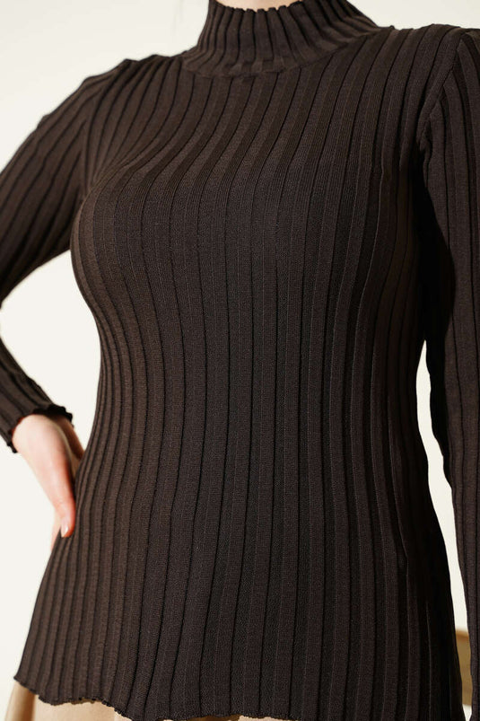 Pull En Maille Extensible Ajusté Couleur Café Épicé