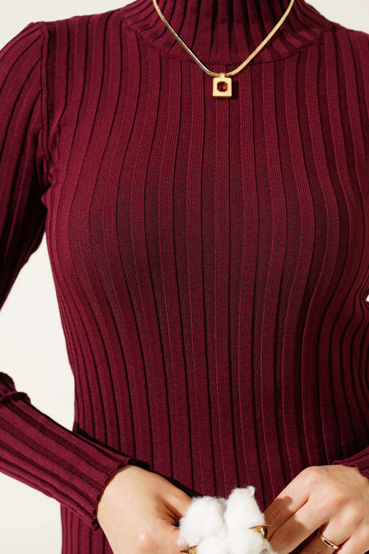 Bordeaux Ribgebreide Stretch Trui