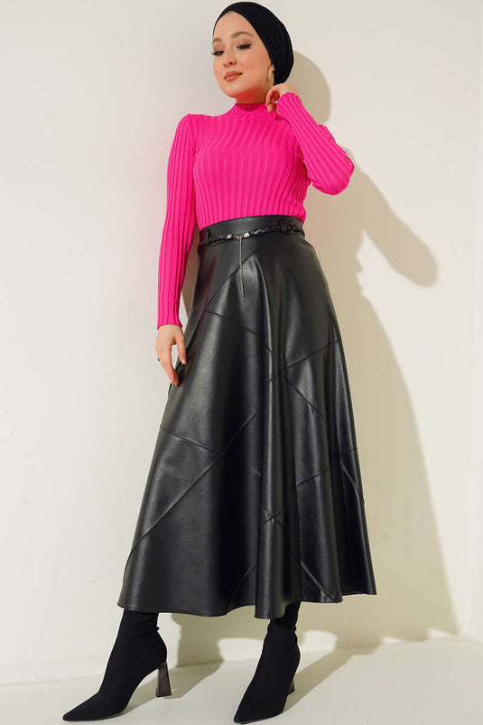 سترة محبوكة مرنة مضلعة باللون الفوشيا