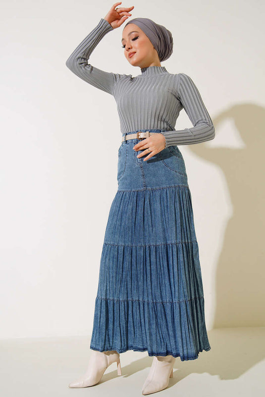 Pull en maille côtelée élastique gris