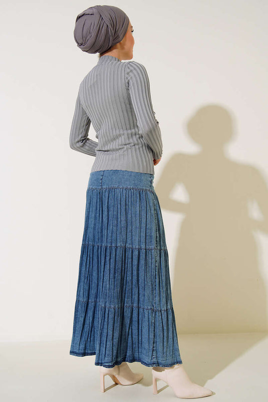 Pull en maille côtelée élastique gris