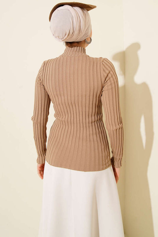 Elastic Ribbed Knit Sweater Latte