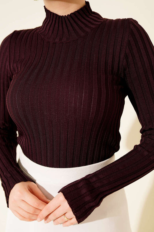 Fitilli Esnek Triko Kazak Mürdüm