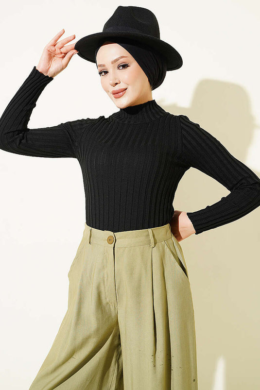 Pull En Maille Extensible À Rayures Noir