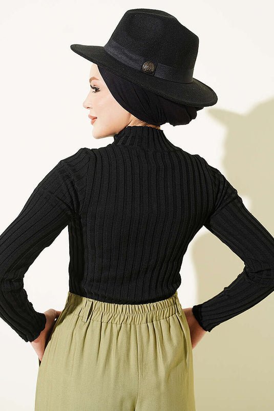 Pull En Maille Extensible À Rayures Noir
