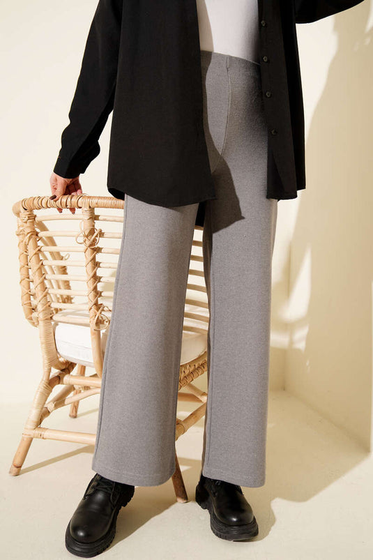 Fitilli Geniş Paça Kaşe Pantolon Gri