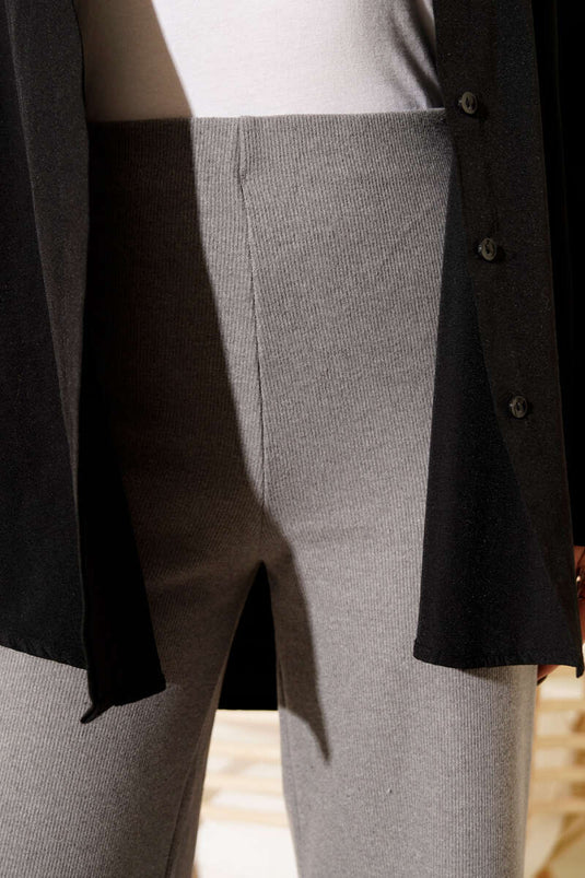 Fitilli Geniş Paça Kaşe Pantolon Gri