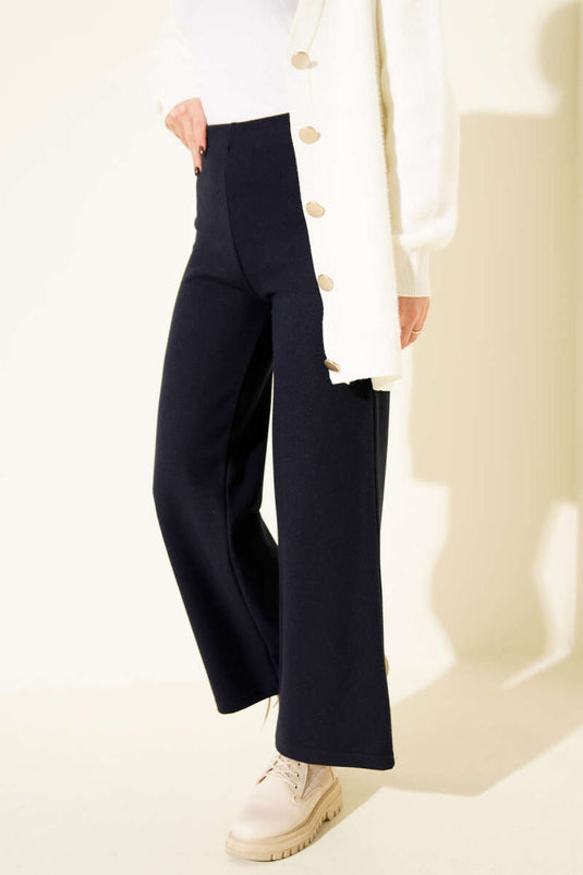 Fitilli Geniş Paça Kaşe Pantolon Lacivert