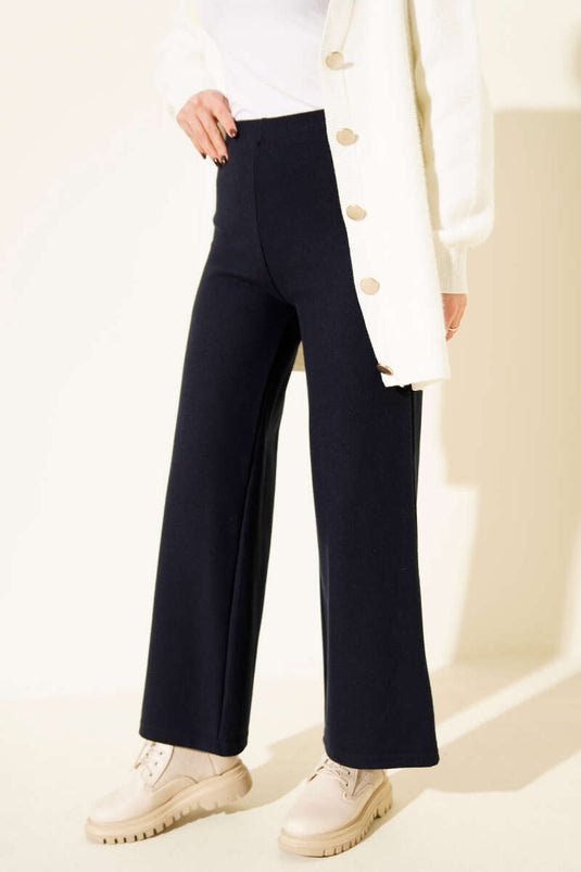 Fitilli Geniş Paça Kaşe Pantolon Lacivert