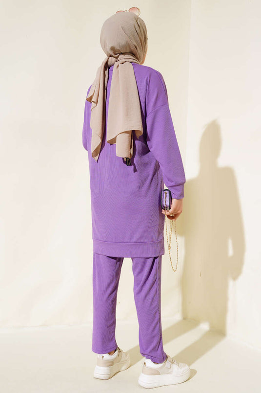 Corduroy tweedelig pak lila