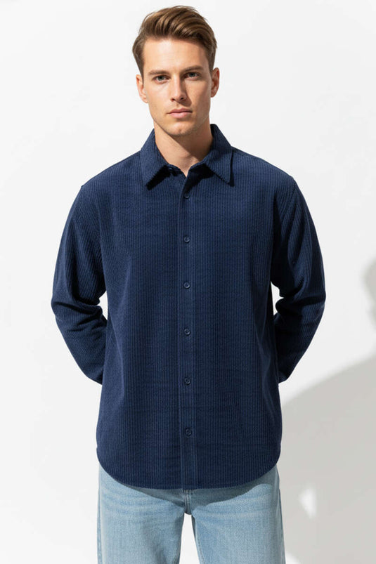 Chemise en velours côtelé pour homme, bleu marine