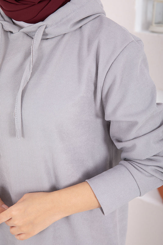 Ensemble deux pièces hijab à capuche côtelé gris