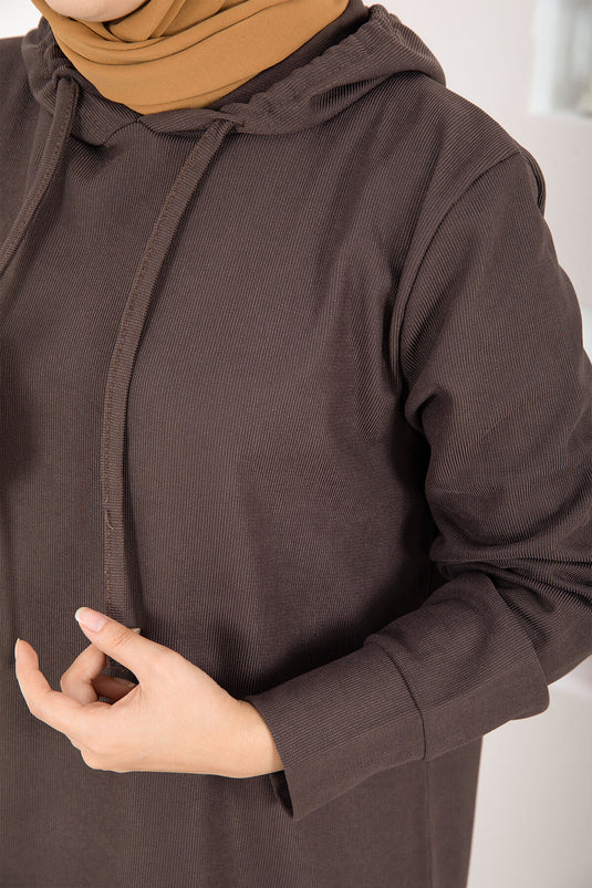 Ensemble deux pièces hijab à capuche côtelé couleur café