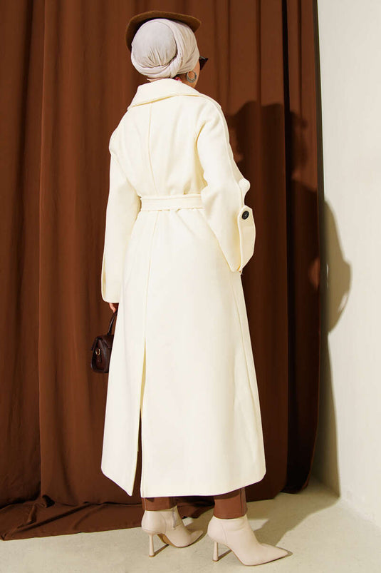 Corduroy Belted Cashmere Coat in Ecru