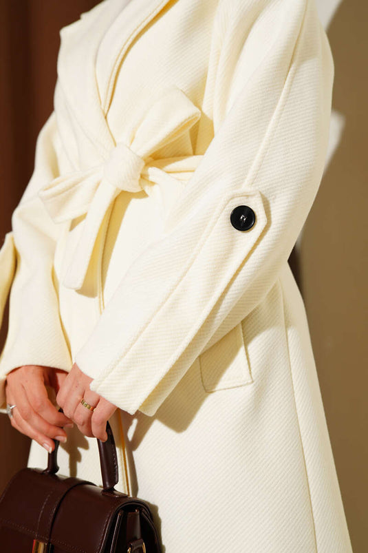 Corduroy Belted Cashmere Coat in Ecru