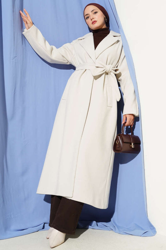 Corduroy Belted Cashmere Coat Stone