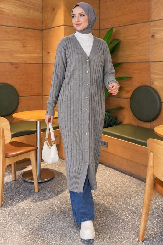 Gilet Mercerisé À Rayures En Gris
