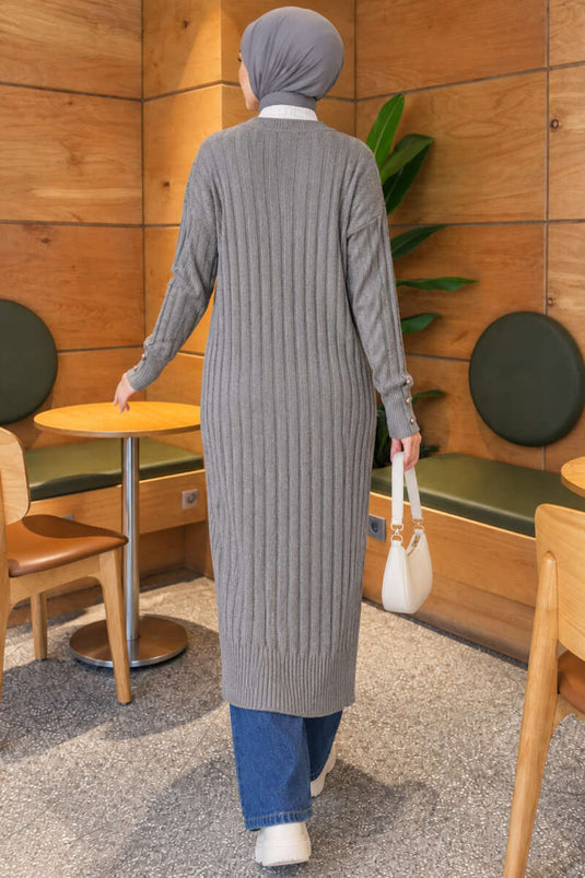 Gilet Mercerisé À Rayures En Gris