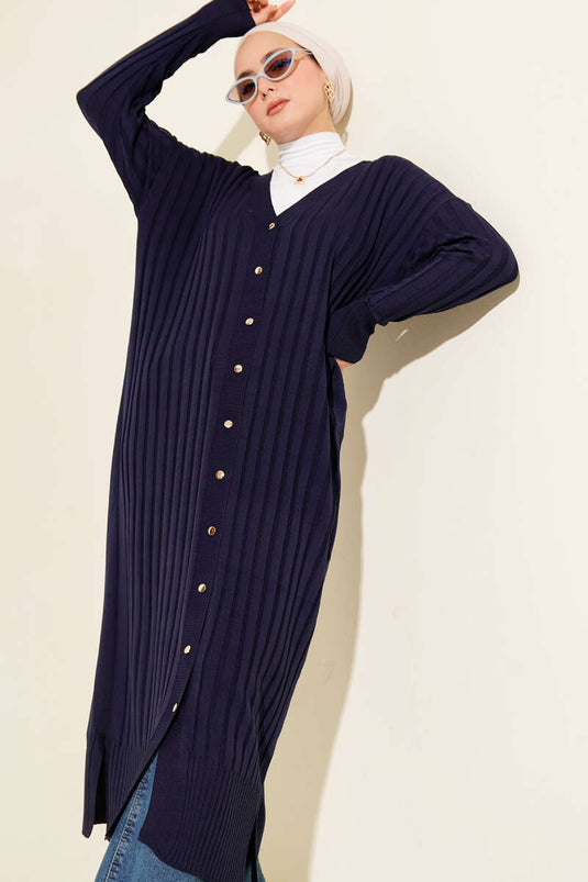 Corduroy Mercerized Cardigan, Navy Blue