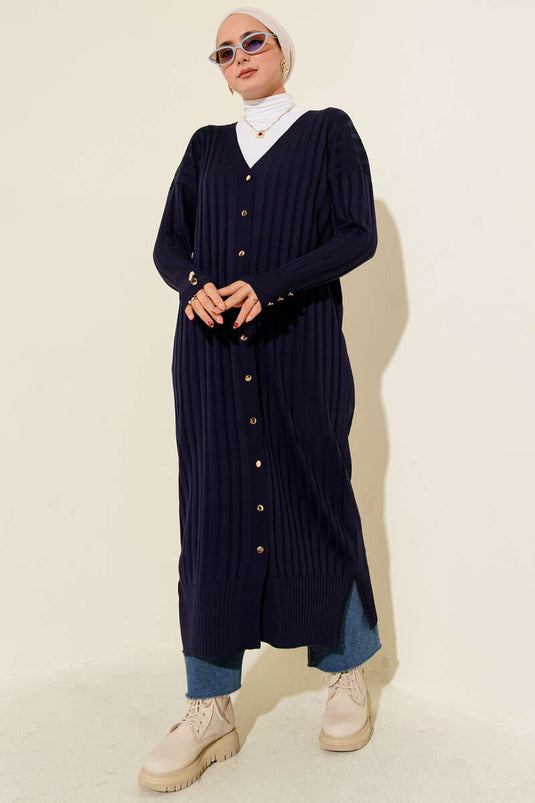 Corduroy Mercerized Cardigan, Navy Blue