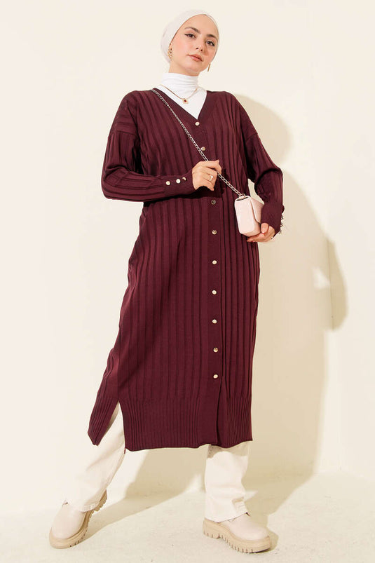 كارديجان مخملي ممشط، لون برقوقي