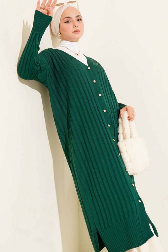 كارديجان من قماش الكوردروي الممشط، أخضر داكن