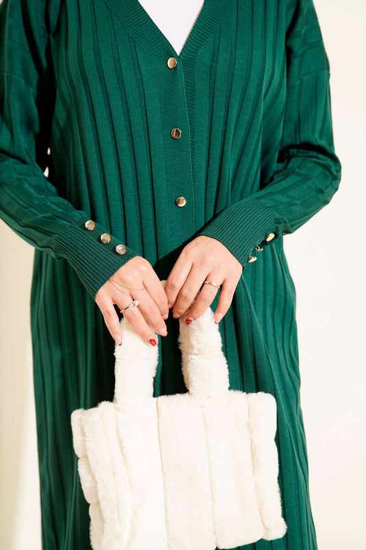 كارديجان من قماش الكوردروي الممشط، أخضر داكن