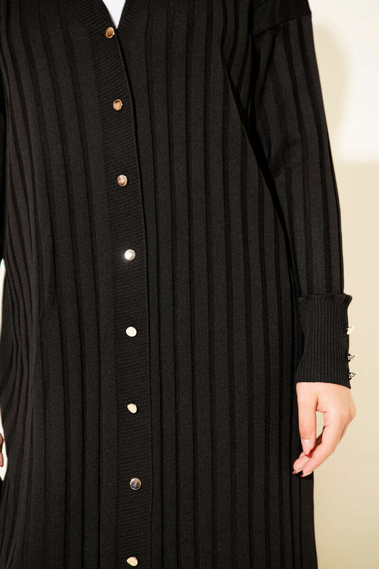 كارديجان أسود من قماش الكوردروي الممشط