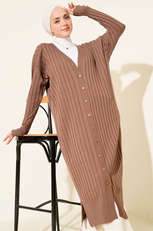 Fitilli Merserize Hırka Vizon