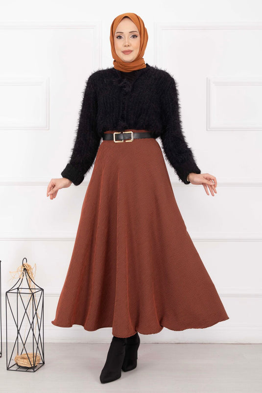 Jupe Mevlana à franges couleur noisette