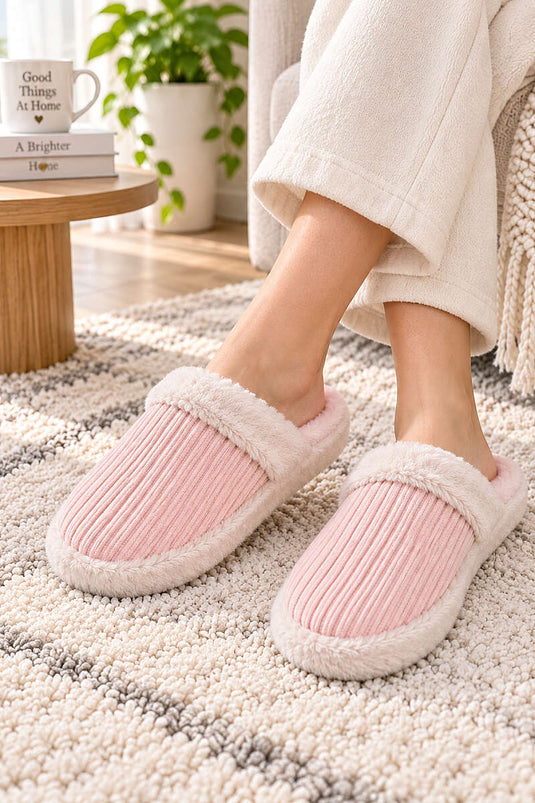 Chaussons D'intérieur Pelucheux Et Doux Rose Poudré