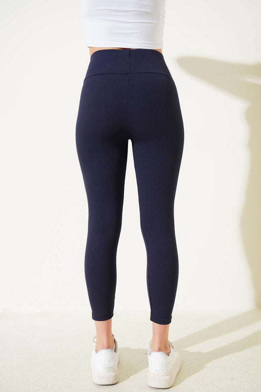 Collants côtelés bleu marine