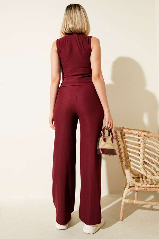 Fitilli Yelekli İkili Takım Bordo