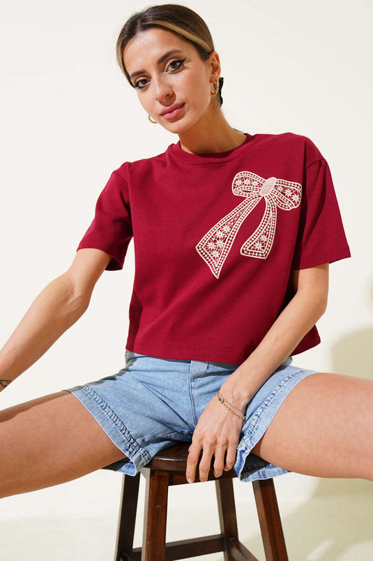 T-shirt imprimé nœud papillon rouge bordeaux