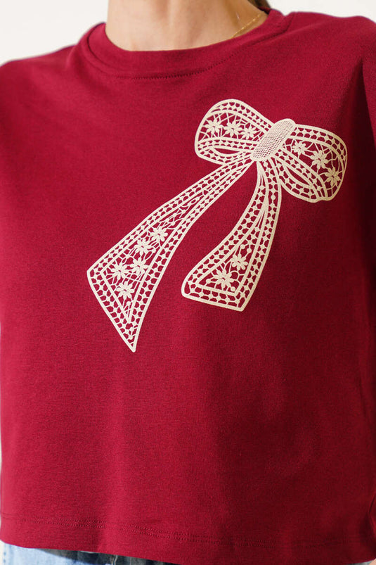 T-shirt imprimé nœud papillon rouge bordeaux