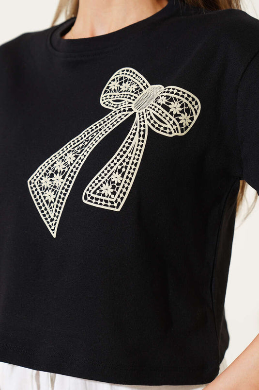 T-shirt noir imprimé nœud