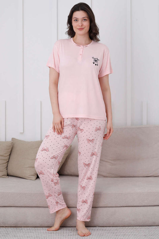 Ensemble pyjama à boutons à motif nœud papillon et bouche de chaton