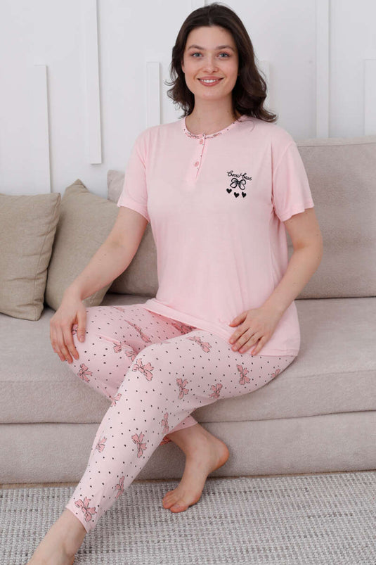 Ensemble pyjama à boutons à motif nœud papillon et bouche de chaton