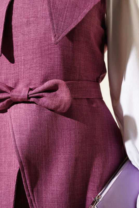 Bow Detailed Sailor Collar Two-Piece Suit Magenta