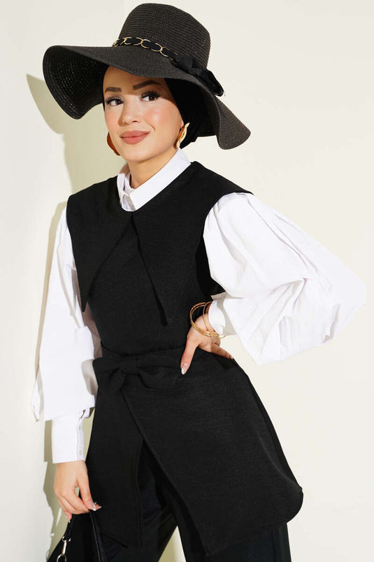 Bow Detailed Sailor Collar Two-Piece Set Black